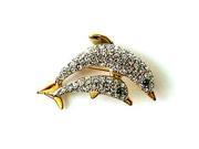 24K Gold Swarovski Crystal Two Dolphins Brooch Pin 1 2 x 1 Gift Boxed