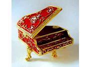 Gold Plated Pewter Swarovski Crystal Red Enameled Grand Piano Keepsake Box 2 1 2 x 2 Gift Boxed