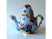 Pewter Swarovski Crystal Blue Enamel Flower Tea Pot Keepsake Box 2 3 4 x 3 Gift Boxed