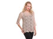 Round Neck 3 4 Sleeves Crochet Top Beige Small