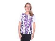 Round Neck Short Sleeves Printed Top Purple Wht 1X