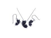 .925 Sterling Silver Rhodium Plated Black Butterfly Cubic Zirconia Dangling Hook Earring Necklace Set