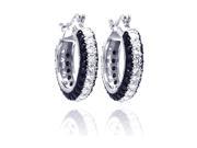 .925 Sterling Silver Rhodium Plated Round Silver Black Cubic Zirconia Hoop Earring