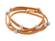 .925 Sterling Silver Rose Gold Plated Clear Cubic Zirconia Double Wrap Beaded Italian Bracelet