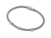 .925 Sterling Silver Black Rhodium Plated Three Heart Clear Cubic Zirconia Inlay Bracelet