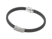 .925 Sterling Silver Rhodium Plated Clear Micro Pave Cubic Zirconia Grey Rubber Bracelet