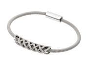 .925 Sterling Silver Rhodium Plated Crisscross Micro Pave Clear Cubic Zirconia Italian Bracelet