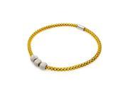 .925 Sterling Silver Gold Rhodium Plated Italian Waive Three Bead Bracelet