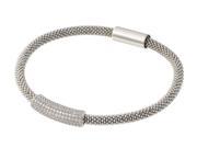 .925 Sterling Silver Rhodium Plated Bar Micro Pave Clear Cubic Zirconia Italian Bracelet