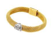 .925 Sterling Silver Gold Plated Oval Micro Pave Clear Cubic Zirconia Beaded Italian Bracelet