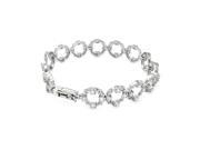 Brass Rhodium Plated Clear Cubic Zirconia Circle Link Bracelet