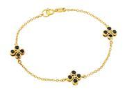 .925 Sterling Silver Gold Plated Three Flower Black Cubic Zirconia Inlay Bracelet