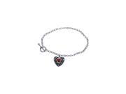 .925 Sterling Silver Rhodium Plated Dangling Red Heart Cubic Zirconia Inlay Bracelet