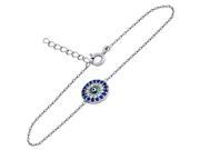 .925 Sterling Silver Nickel Free Rhodium Plated Clear And Blue Cubic Zirconia Round Bracelet With Dark Blue Eye 6 1