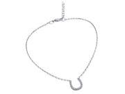 .925 Sterling Silver Nickel Free Rhodium Plated Cubic Zirconia Horseshoe Anklet 9 1