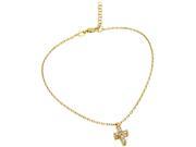 .925 Sterling Silver Nickel Free Gold Plated Small Cubic Zirconia Cross Anklet 9 1