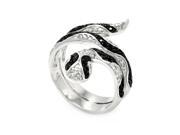 .925 Sterling Silver Rhodium Black Rhodium Plated Clear Black Cubic Zirconia Snake Wrap Ring