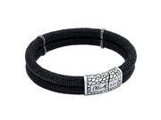 .925 Sterling Silver Nickel Free Black Stingray Leather Duplex Bracelet With Magnetic Lock
