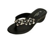 Black Floral Wedge Sandals with Jewel Accents Set of 6 Apparel Shoes Wholesale