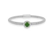 Sterling Silver Rhodium Plated With Round Simulated Green Chalcedony And CZ Bangle Bracelet