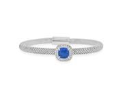 Sterling Silver Rhodium Plated With Cushionsimulated Blue Chalcedony And CZ Bangle Bracelet