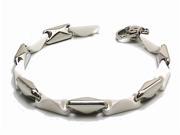 White Ceramic and Stainless Steel 5mm High Polished Designer Men s Bracelet 5mm x 8.5 Inches