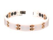 Two Tone White Ceramic and Rose Gold Plated Link Cubic Zirconia with Magnetic Ion Bracelet 11mm x 8.5 inches