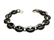Black Ceramic High Polished and Stainless Steel Mariner Anchor Link Bracelet 11mm x 7.5 Inches