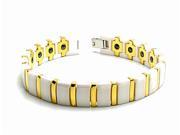 White Ceramic and Yellow Gold Quality Plated Stainless Steel Magnetic Ion Bracelet 8 Inches 11mm x 8 inches