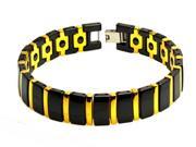 Black Ceramic and Yellow Gold Plated Stainless Steel with Magnetic Ion Bracelet 11mm x 8 inches