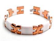 Two Tone White Ceramic and Rose Gold Plated with Magnetic Ion Bracelet 10mm x 8 Inches