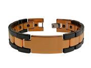 Black Ceramic and Rose Gold Quality Plated Stainless Steel Magnetic Ion ID Bracelet 14mm x 8 Inches