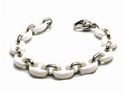 White Ceramic High Polished and Stainless Steel Mariner Anchor Link Bracelet 11mm x 7.5 Inches
