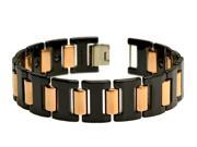 Black Ceramic and Rose Gold Plated High Polished Magnetic Ion Link Men s Bracelet 15mm x 8.5 Inches