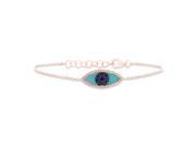 0.06 Ctw Diamond and 0.20 Ctw Blue Sapphire and Turquoise 14k Rose Gold Eye Bracelet