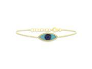 0.06 Ctw Diamond and 0.20 Ctw Blue Sapphire and Turquoise 14k Yellow Gold Eye Bracelet