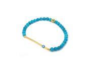 .925 Sterling Silver Gold Plated CZ Bar And Light Blue Eye Bracelet With Turquoise Beads 7 Size 7