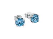 Sterling Silver Rhodium Plated December Birthstone Blue Topaz Color Round CZ Stud Earrings