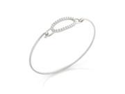 Sterling Silver Rhodium Plated Oval Cut Out Design Bangle With All Around Clear CZ Stones Size 7