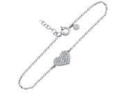 Sterling Silver Rhodium Plated CZ Pave Heart Bracelet 6.5 1 Size 6.5