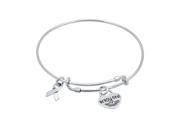 .925 Sterling Silver Expandable Bangle With Awareness Ribbon And Be.you.tiful Heart Charms