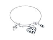 Sterling Silver Expandable Bangle With Heart Cross And Love Charms