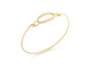 Sterling Silver Gold Plated Oval Cut Out Design Bangle With All Around Clear CZ Stones Size 7