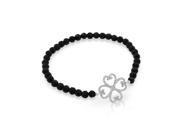Sterling Silver Rhodium Plated Four CZ Hearts In A Clover Shape Adjustable Bracelet