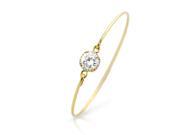 Sterling Silver Gold Plated Square Design 8mm Round CZ Bangle With All Around Clear CZ Stones Size 7