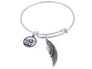 Sterling Silver Expandable Bangle With Wing And Cherub Charms
