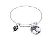 .925 Sterling Silver Expandable Bangle With Leaf And Tree Of Life Charms