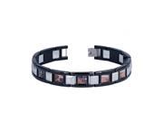 High Polished Black IP Tungsten Carbide Stainless Links Bracelet With Forest Floor Camo Carbon Fiber
