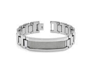 Tungsten Carbide High Polish Heavy Designer Link Id Bracelet With Light Grey Carbon Fiber Inlay
