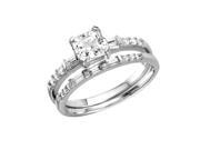 .925 Sterling Silver Rhodium Plated Square Center Baguette CZ Stones Ring .925 Sterling Silver Rhodium Plated Square Center Baguette CZ Stones Ring